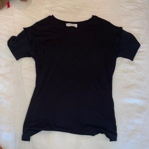 Black t shirt with frills on the sleeves, size medium